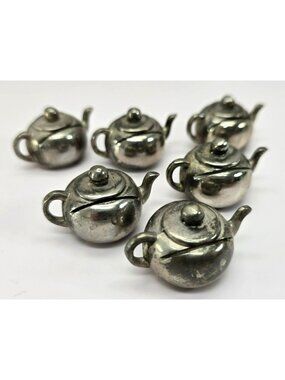 Mini Vintage Silver Teapot Place Card Holders Set Of 6 Weighted Party VL5045